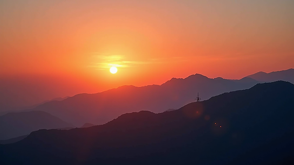 Close-up view of a stunning sunset over a mountain range