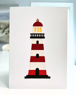Red and White Lighthouse Greeting Card