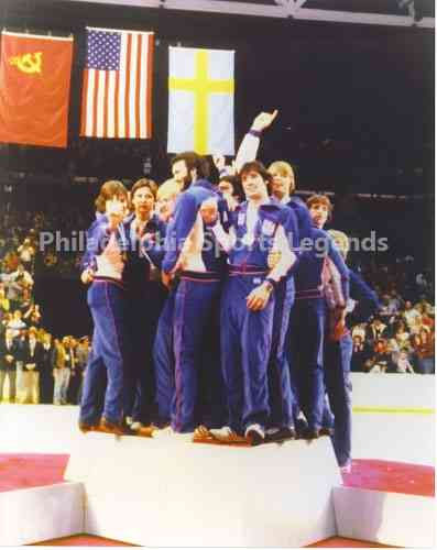 1980 Olympic Miracle On Ice unsigned gold medal stand Mike Eruzione