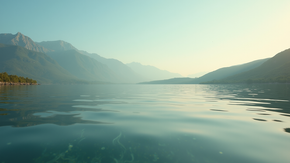 Eye-level view of a serene landscape with calming waters