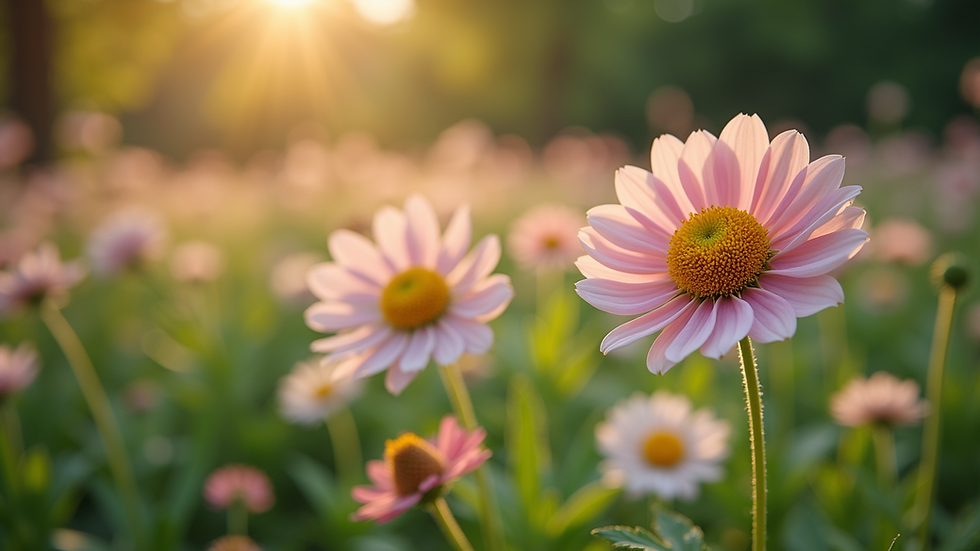 Close-up of a peaceful garden filled with blooming flowers