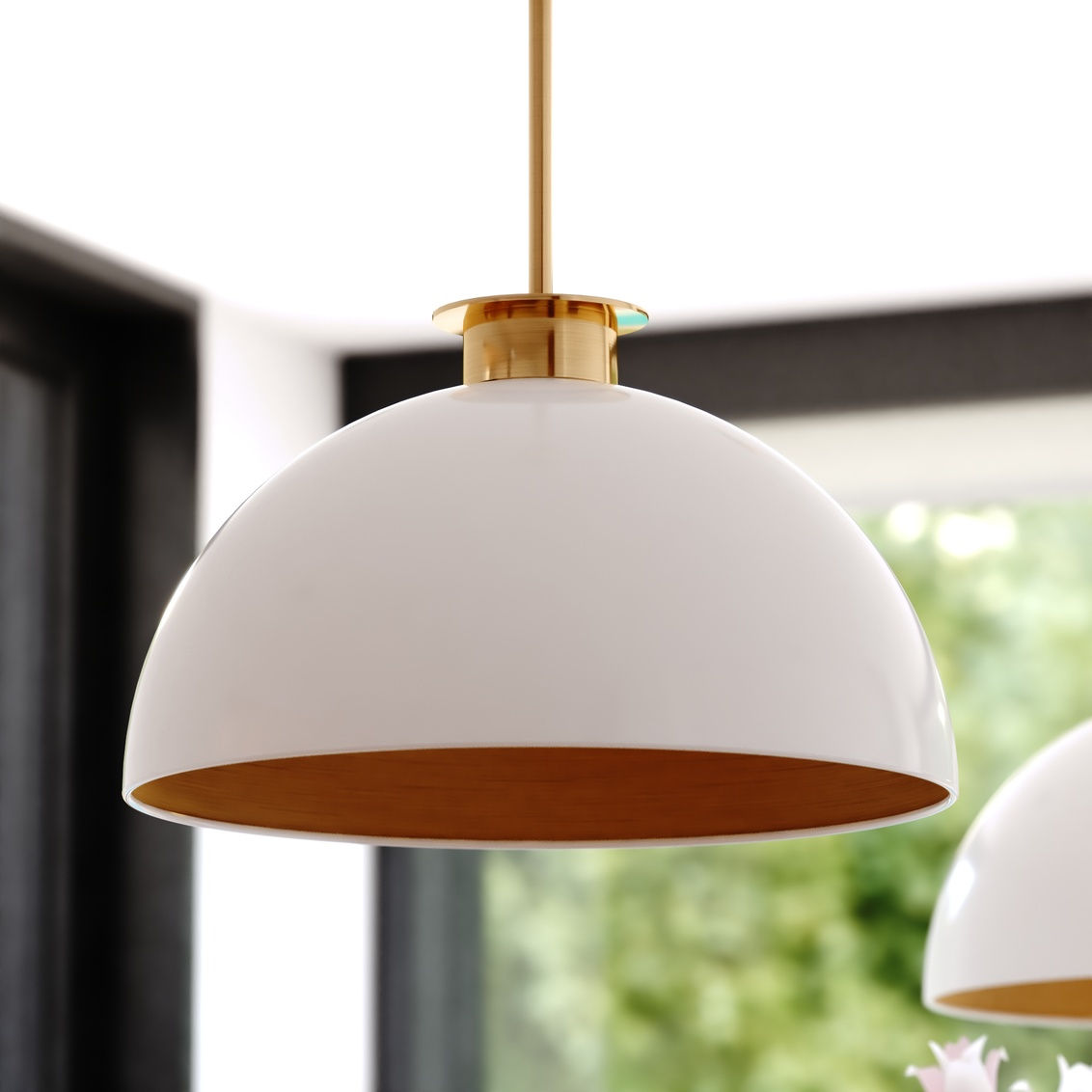 Devon 16-in. Pendant Glossy White and Satin Brass P0411 BY VAXCEL