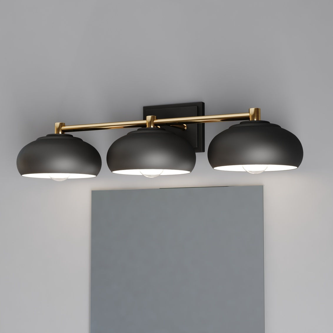 Belmont 3 Light Vanity Matte Black and Satin Brass W0385 BY VAXCEL