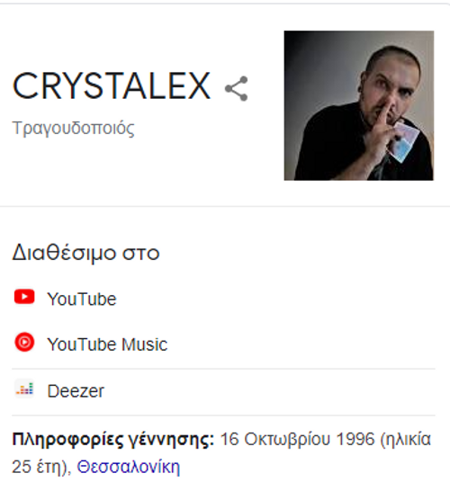 Το Knowledge Panel του CRYSTALEX στη Google