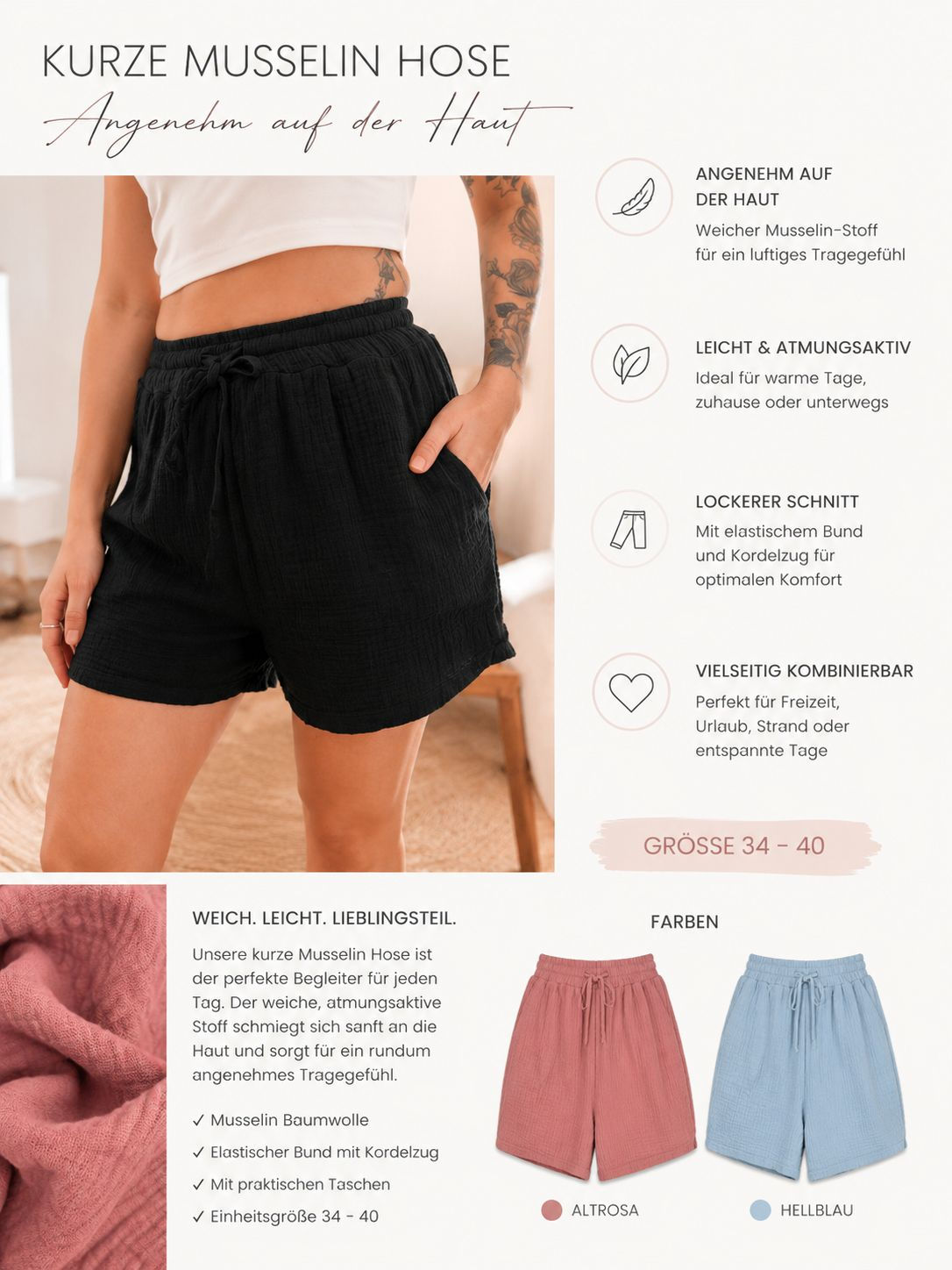MusselinHose  kurz