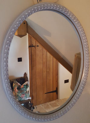 Mirror painted with Frenchic Grey Pebble, sealed with white wax