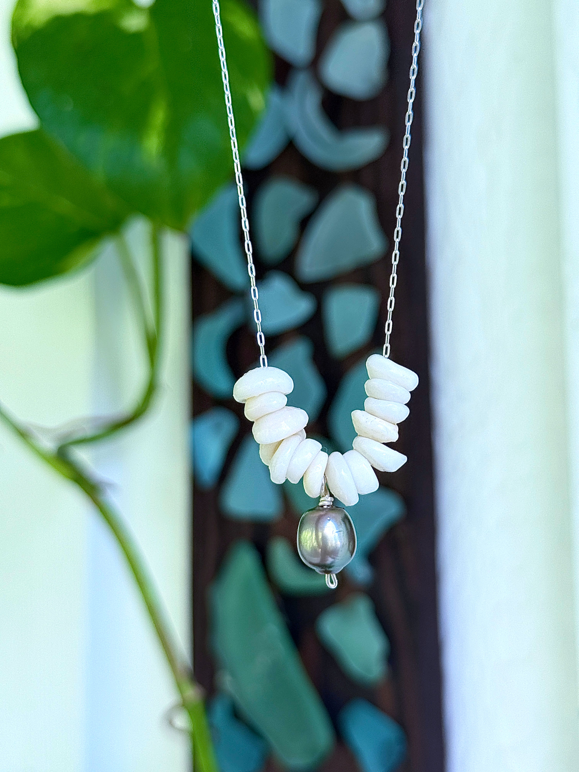 Tahitian Pearl + Puka Shell Necklace