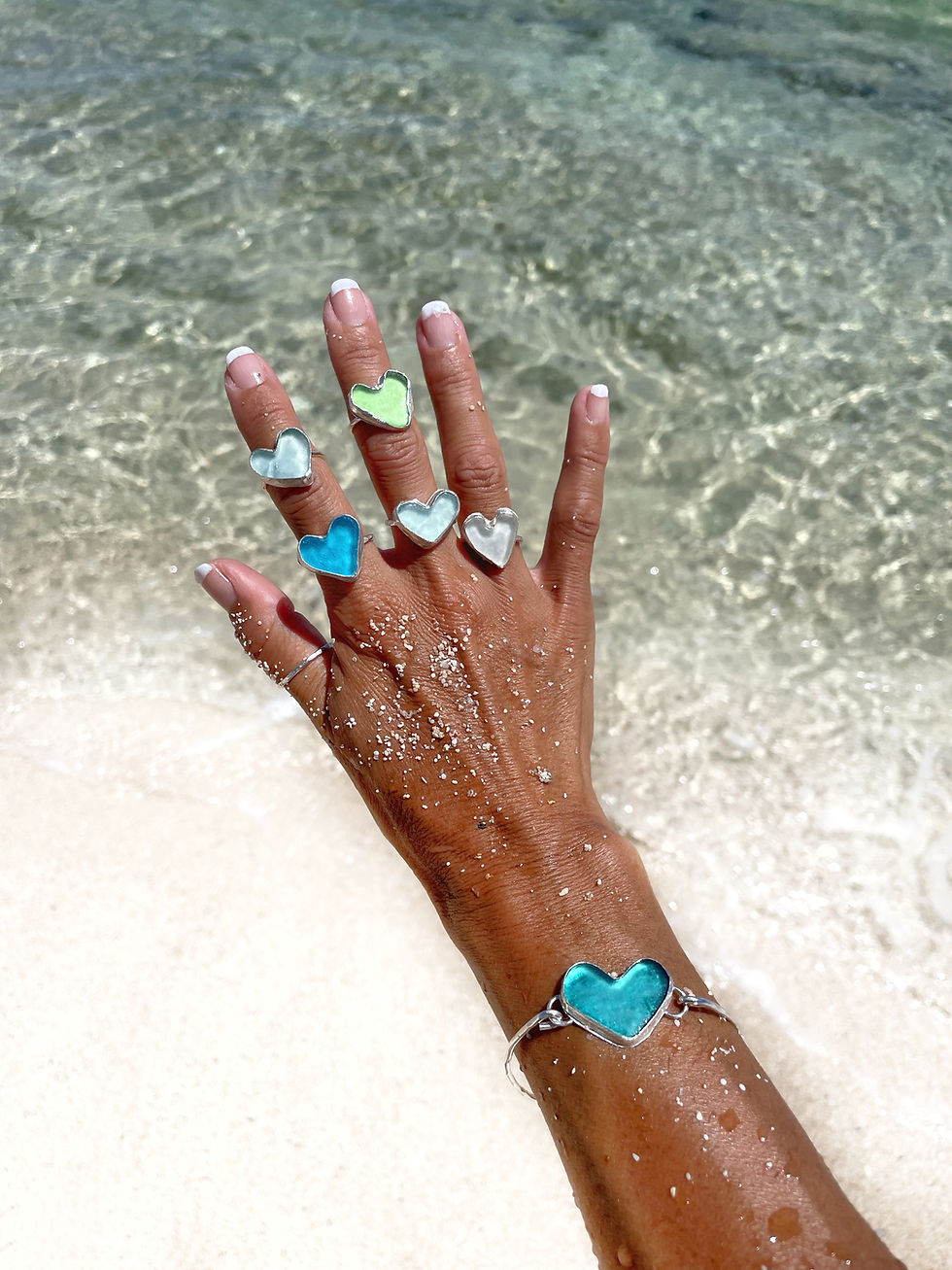 Thumbnail: Sea Glass Heart Bracelets