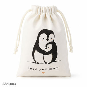 נרתיק בד עם הדפס פינגווין והכיתוב love you mom