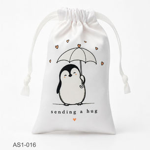 נרתיק בד עם הדפס פינגווין והכיתוב sending a hug