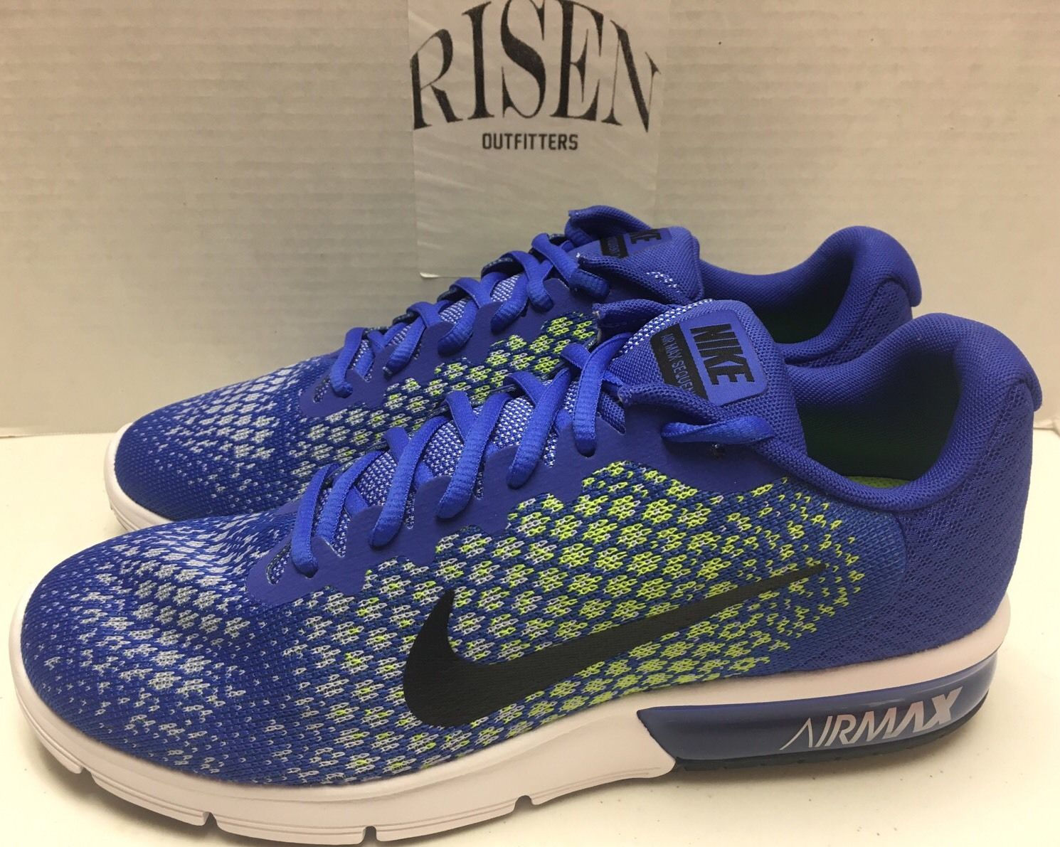 Nike-Air-Max-Sequent-2-II-Running-Shoes-Blue-Volt-White-852461-401-Men-039-s-Si