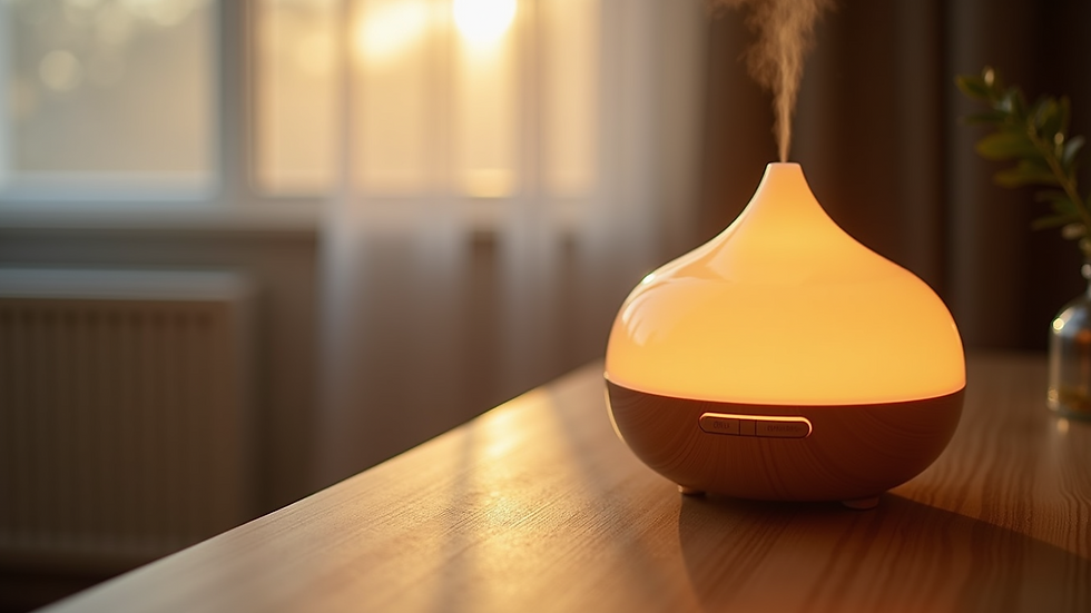 Close-up view of an essential oil diffuser with a soft glow
