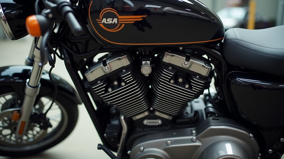 Close-up view of a well-maintained motorcycle engine