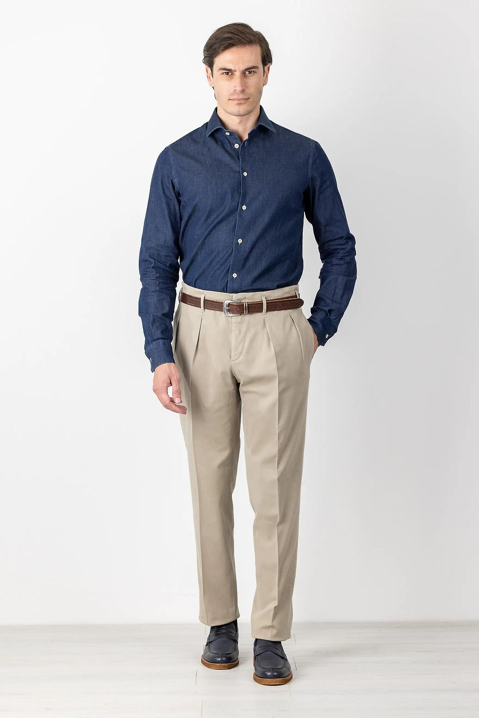 Thumbnail: Autumn Winter Beige Cotton and Modal Chino Trousers