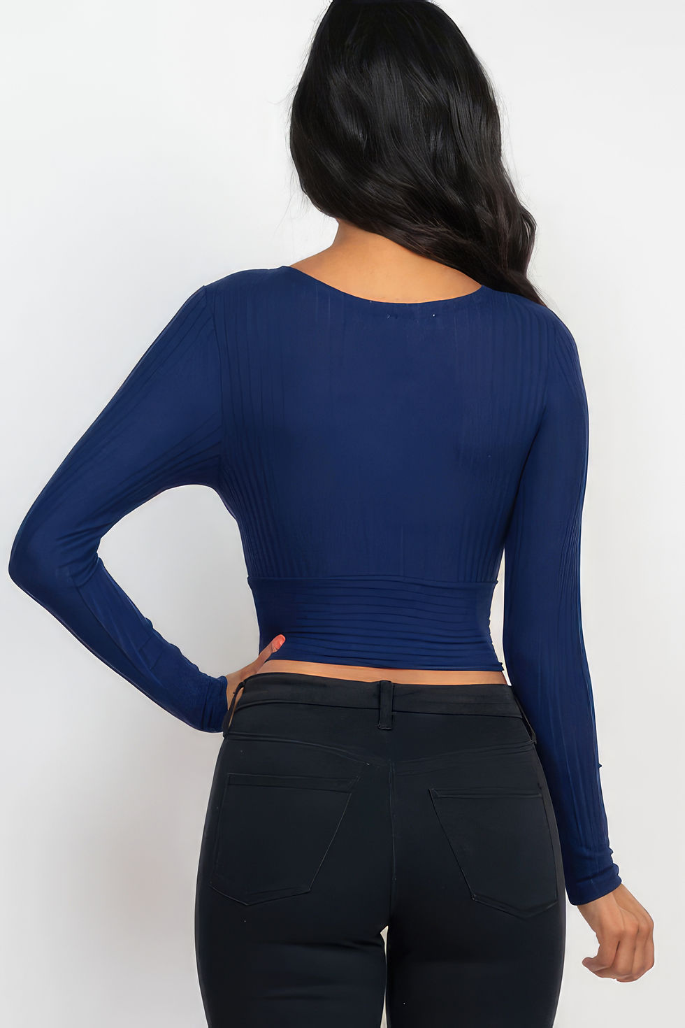 Thumbnail: Ribbed Wrap Front Long Sleeve Top