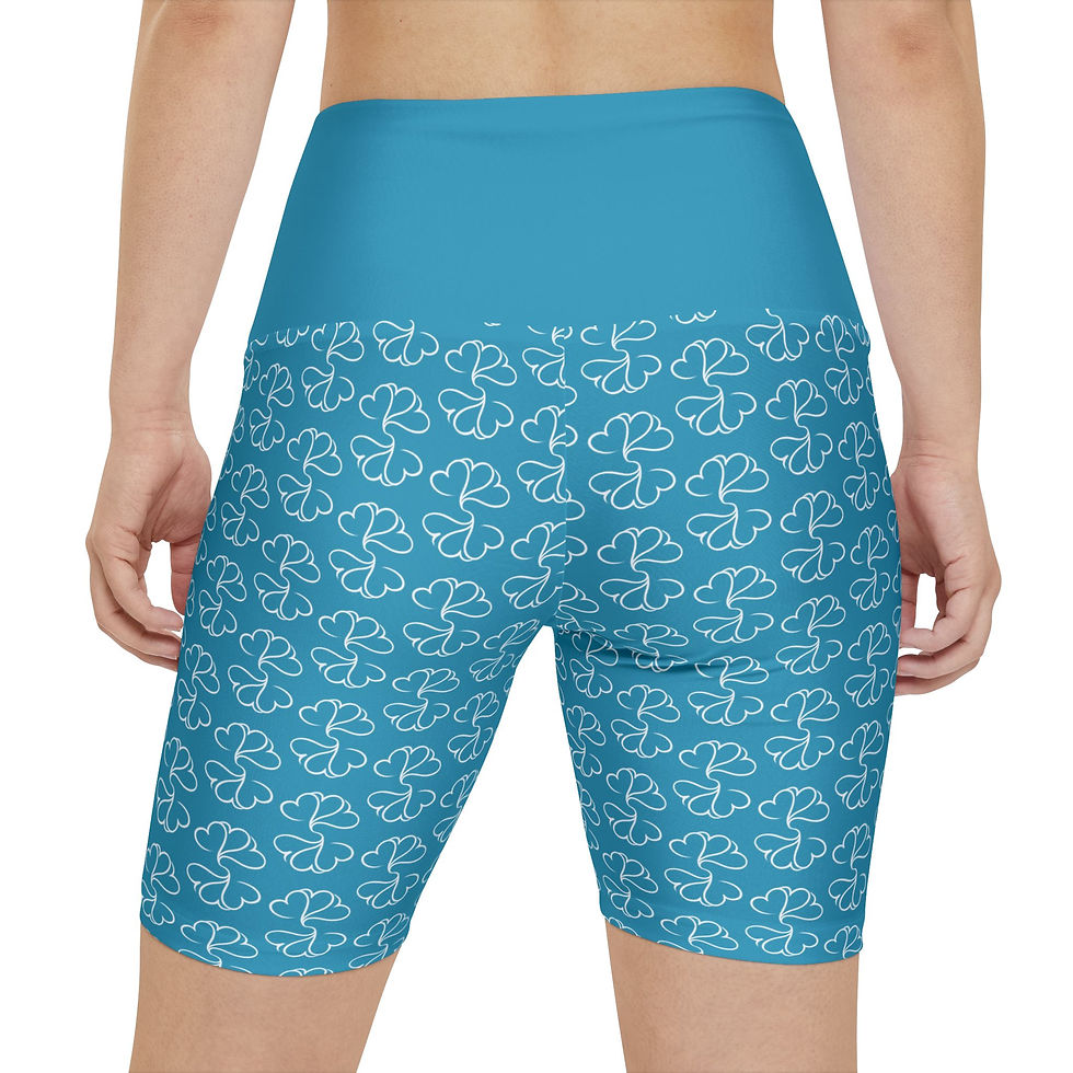 Thumbnail: Workout Shorts with Uplifting Floral Design - Baby Blue and White