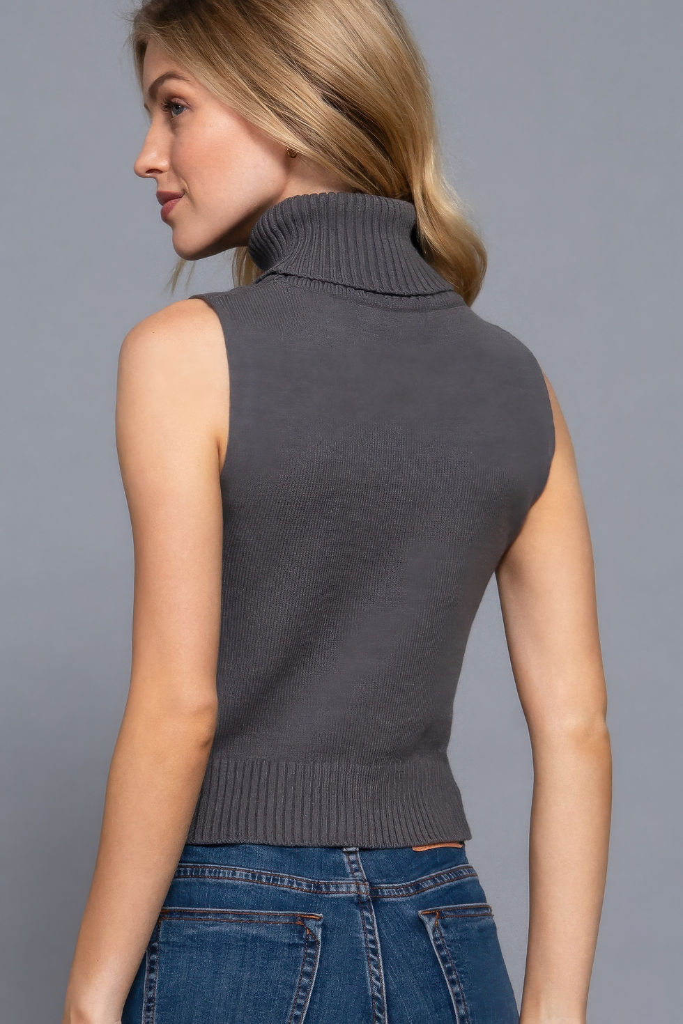 Thumbnail: Sleeveless Turtle Neck Sweater Top