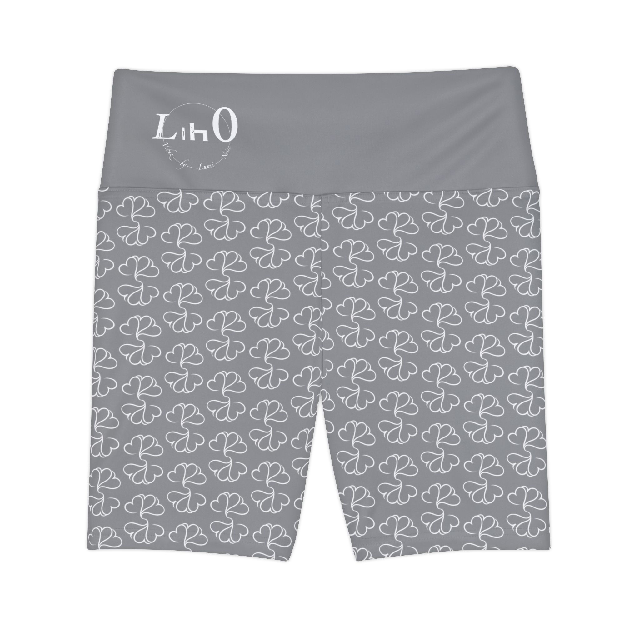 Workout Shorts with Uplifting Floral Design - Dark Grey and White