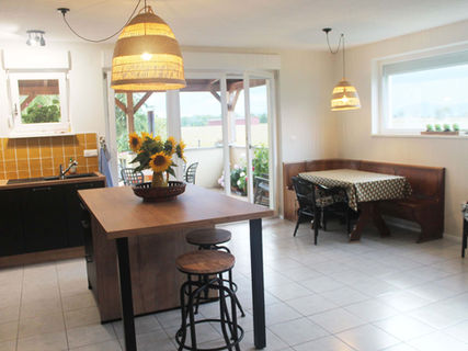 salon cuisine d'un gîte touristique en alsace à osthouse