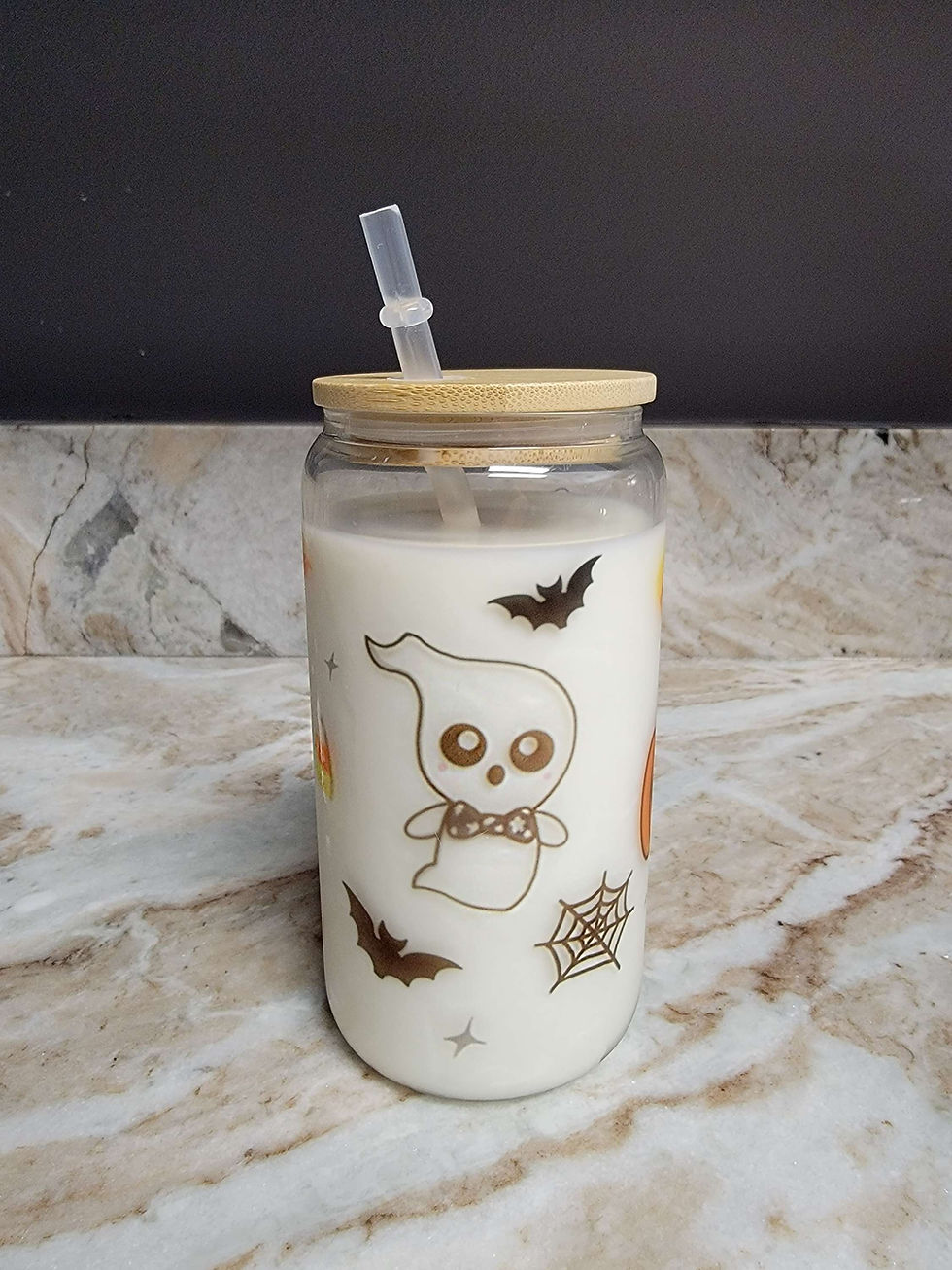 Thumbnail: Halloween Spooky Pumpkin and Ghost Cup | 16oz Clear Glass | Sublimated Glass Cup