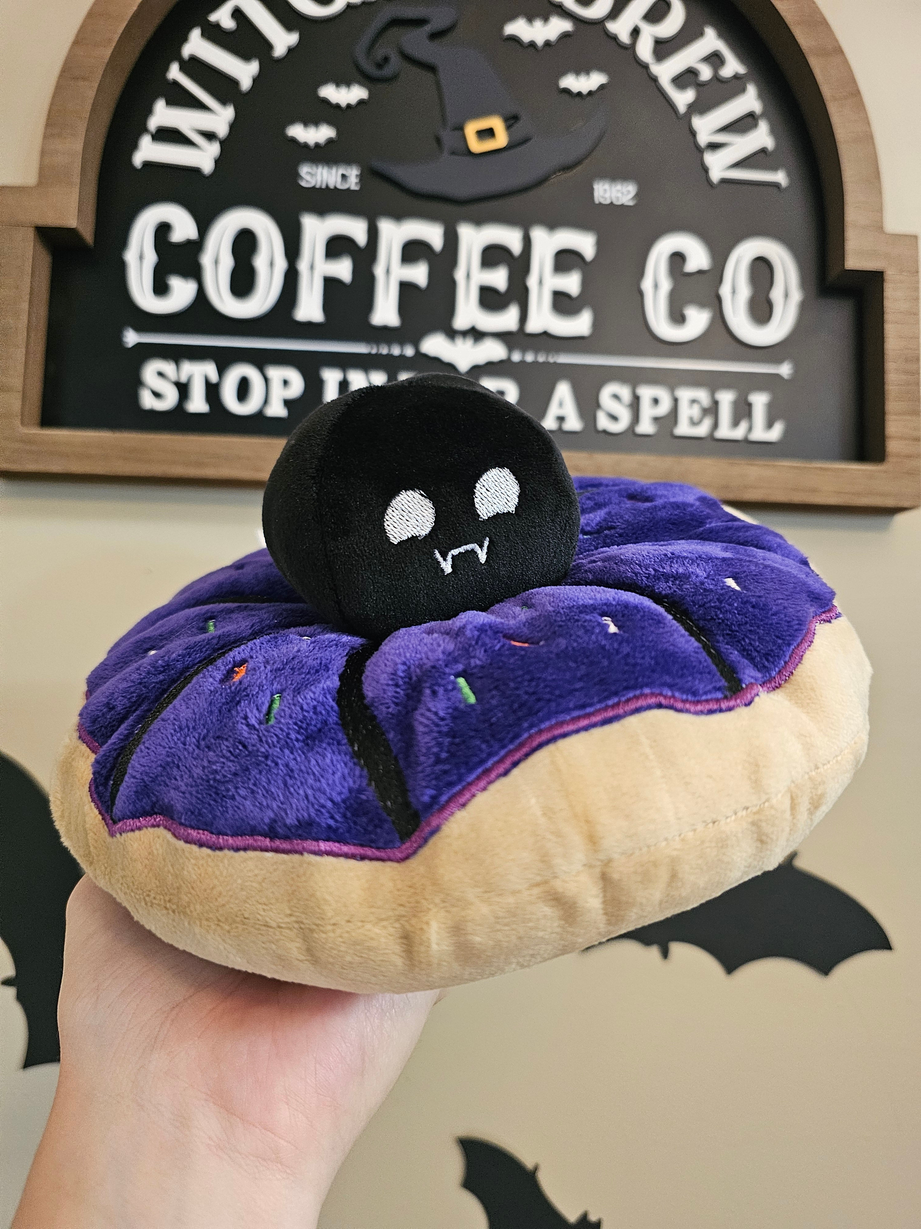 Spider Donut Plush, Halloween Pillow, Handmade 9 inches, Food dessert plush