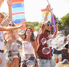 Friends Dancing in Bubbles