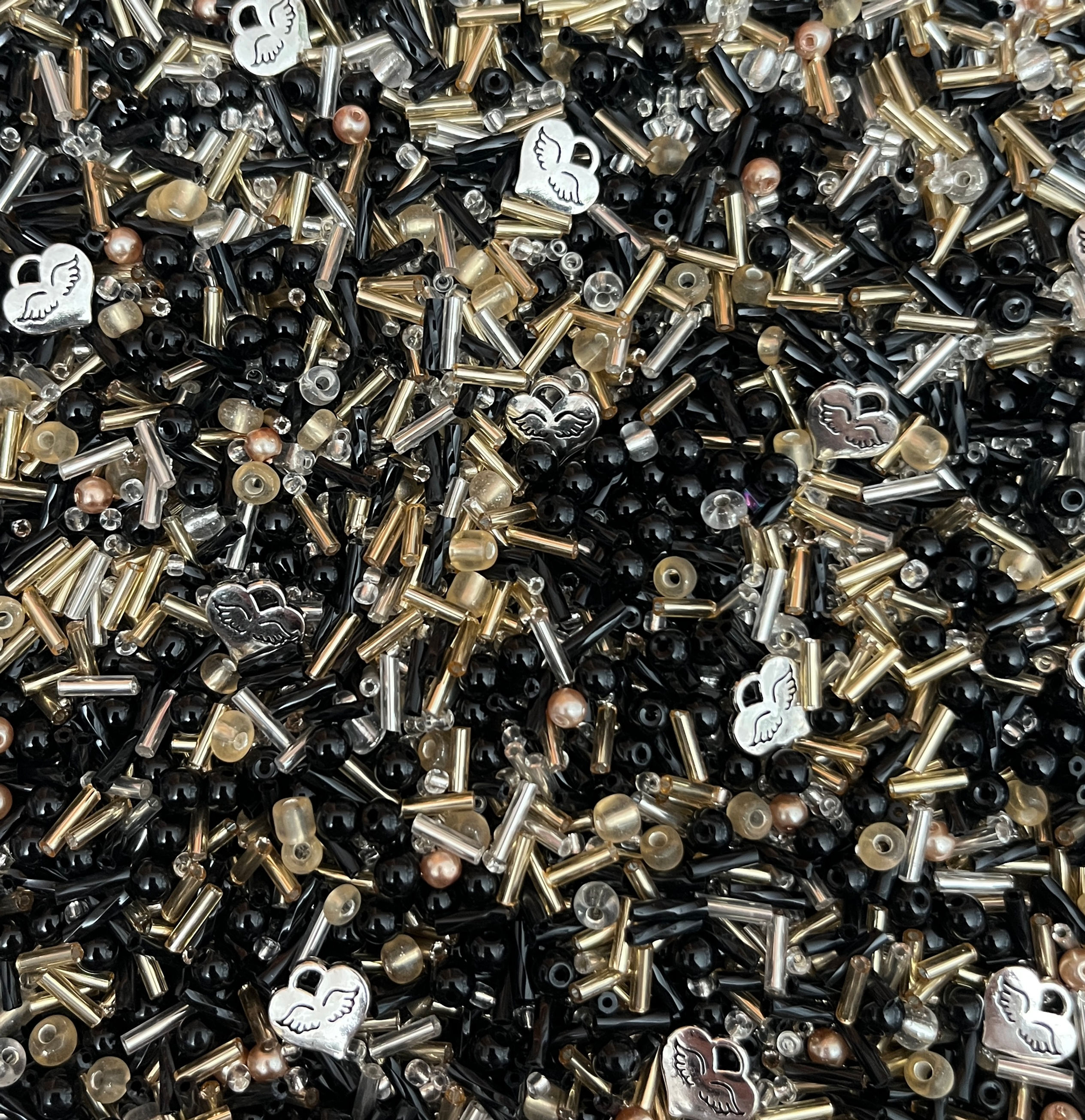 Black, Gold Silver glass seed bead mix