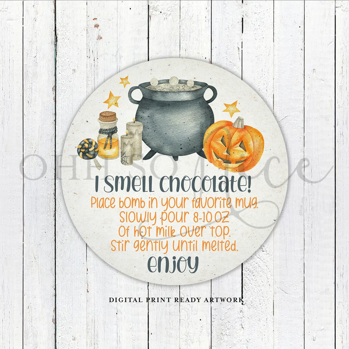 3 Sizes: I Smell Chocolate Halloween Watercolor Hot Cocoa Bomb Tag