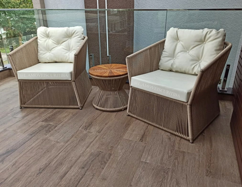 Conjunto Sofa e poltrona em corda náutica para área externa, varanda, sacada, área gourmet.