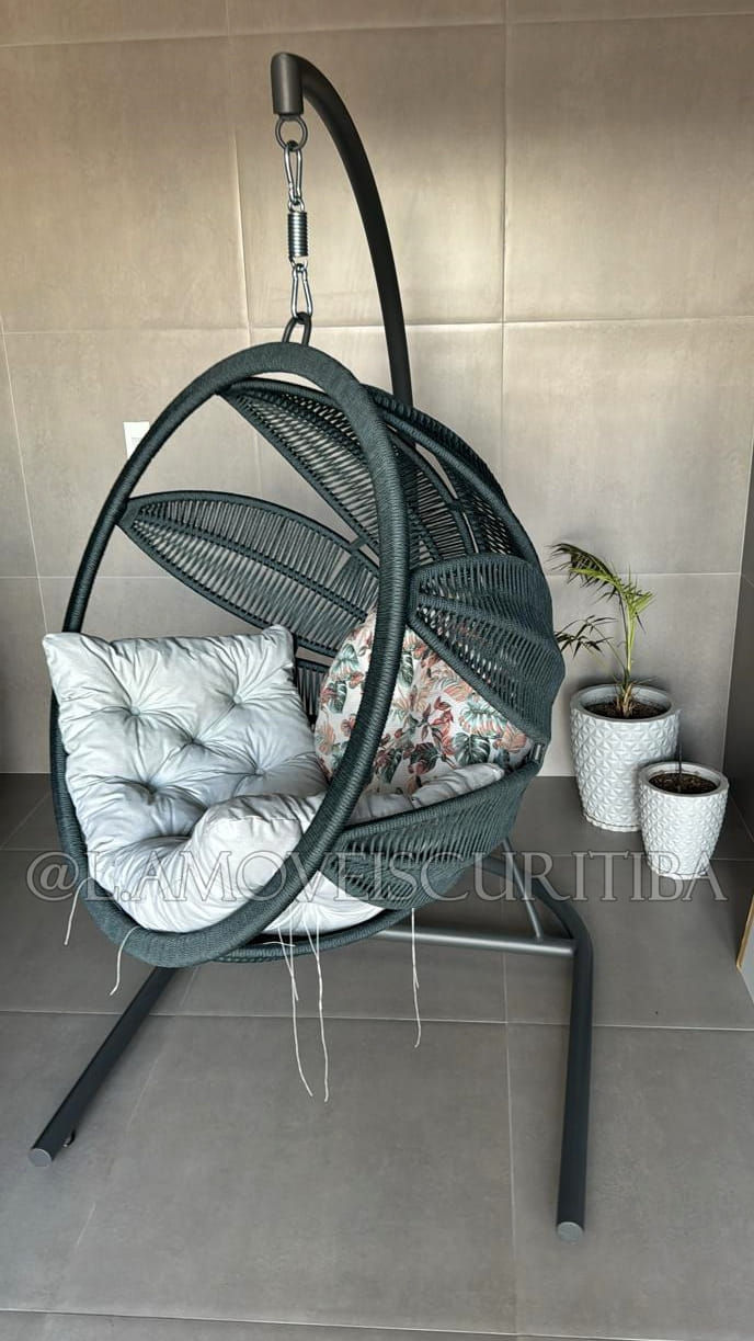 Balanço suspenso em corda náutica para área externa, varanda, sacada
Móveis de área externa