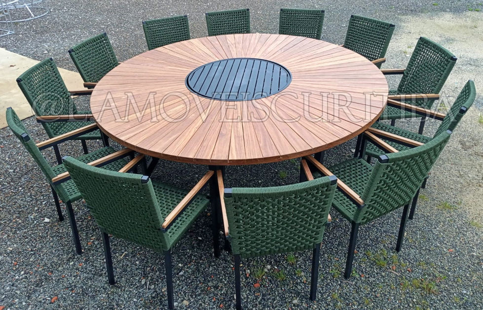 Mesa e cadeira em corda náutica para área externa