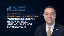Podcast promo with Mark Hartmann on navy background; text reads Hartmann Rhodes and Your business isn’t ready to sell