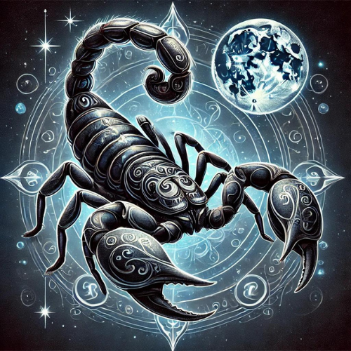 Ilustração simbólica do Escorpião com lua cheia e mandala mística ao fundo, representando a 2ª Lua do Anel Solar – Lua Lunar do Escorpião. A imagem evoca a energia da transmutação, do renascimento emocional e do enfrentamento das resistências internas. Conectada ao Sincronário das 13 Luas, à Lei do Tempo e aos processos de cura e autotransformação profunda.