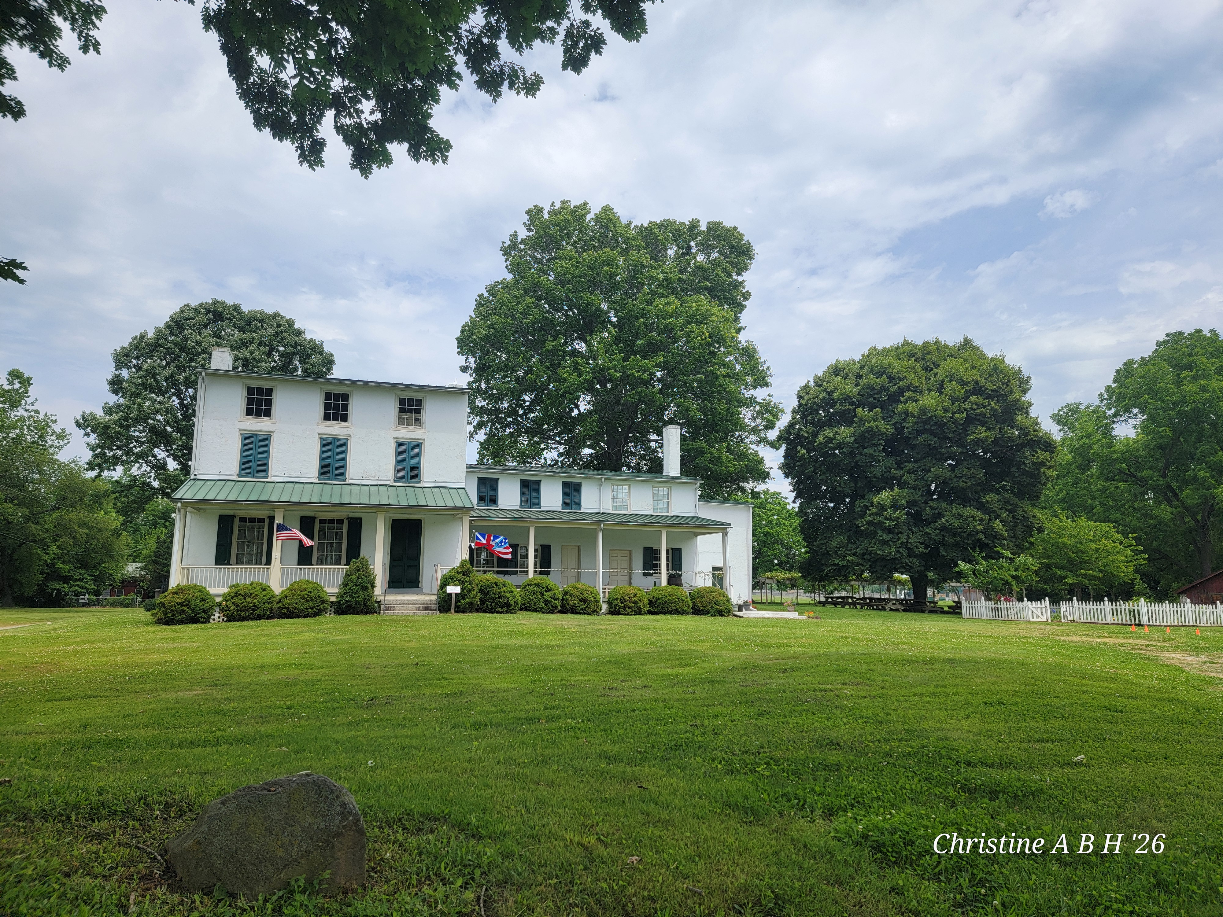 The beautiful sun-drenched facade of the historic Hollingsworth house at Elk Landing.