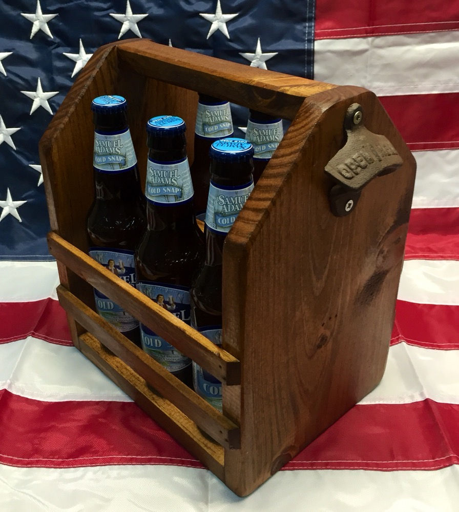 Wooden Beer Caddy w/ Bottle Opener