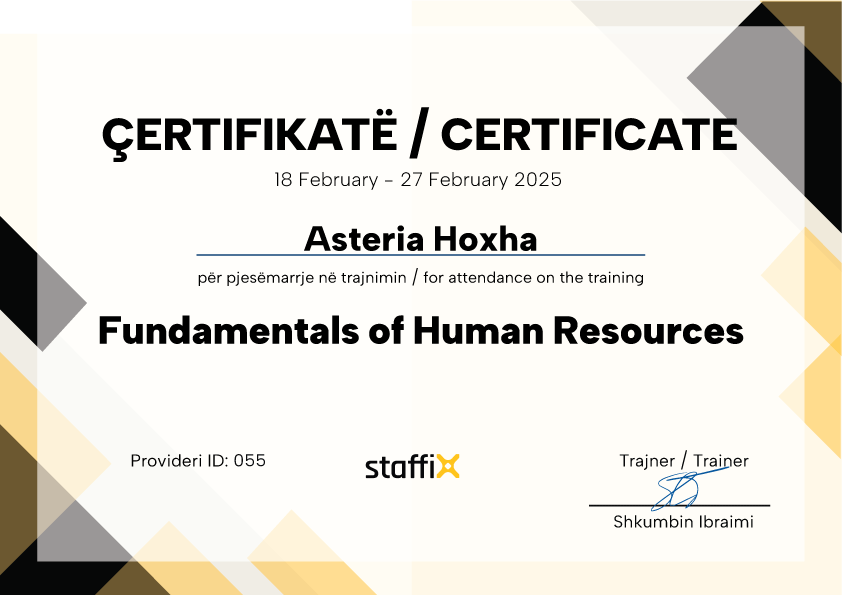 Fortesa Shala Fundamentals of HR Certificate