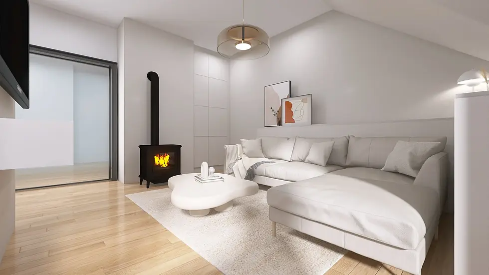Wohn- und Esszimmer mit Kamin