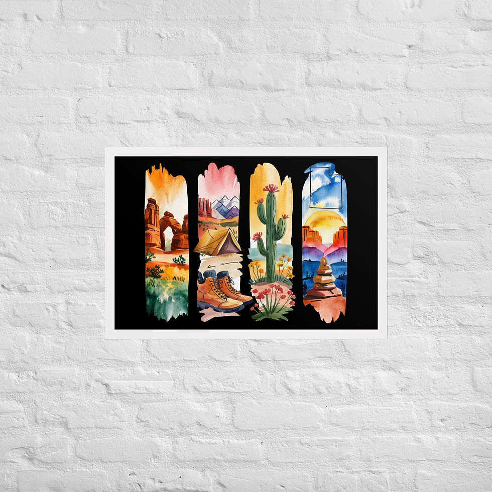 Thumbnail: Utah Landscape Vibes - Desert & Camping Brushstrokes Framed Poster