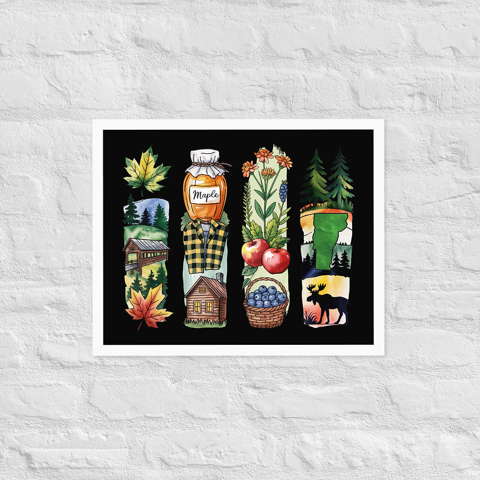Thumbnail: Vermont Vibes - Mountains, Cabins & Maple Brushstrokes Framed Poster