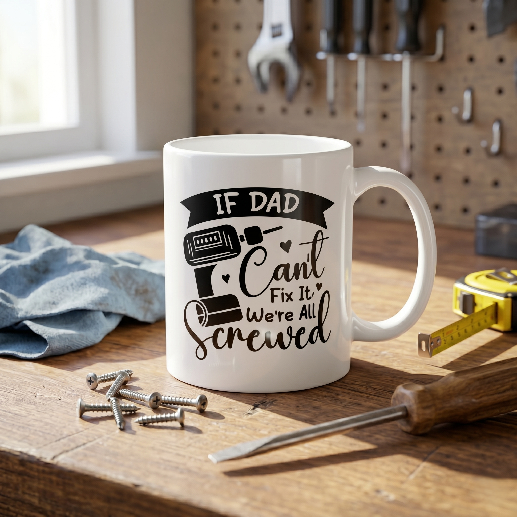 If Dad Can’t Fix It We’re Screwed Funny Father’s Day White Glossy Mug