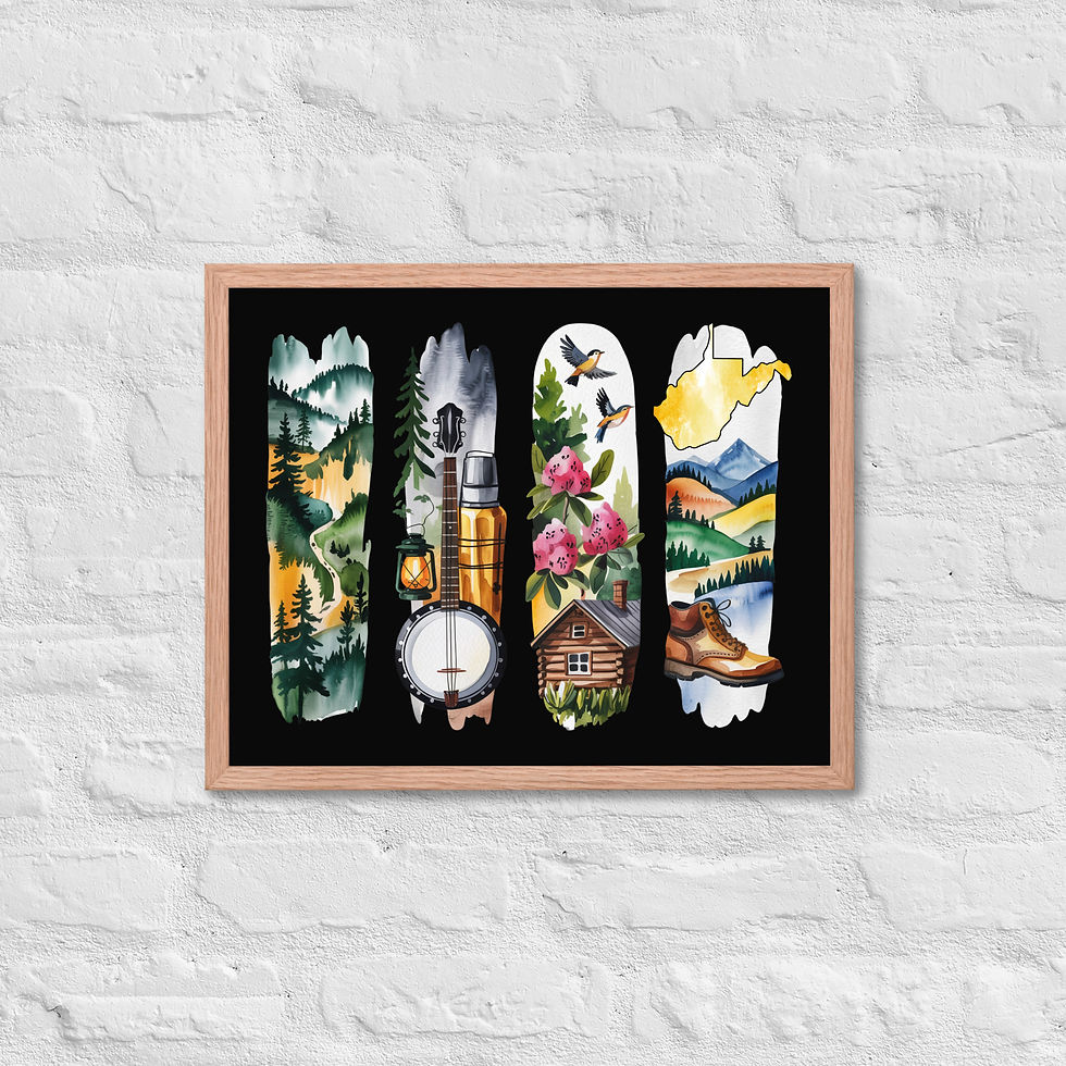 Thumbnail: West Virginia Wild - Mountains & River Brushstrokes Framed Poster