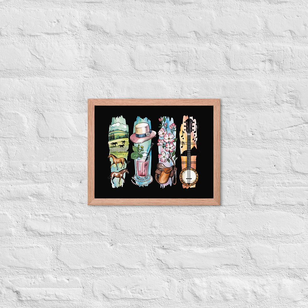 Thumbnail: Kentucky - Horse Racing, Hills, Bourbon & Bluegrass Music Framed Poster