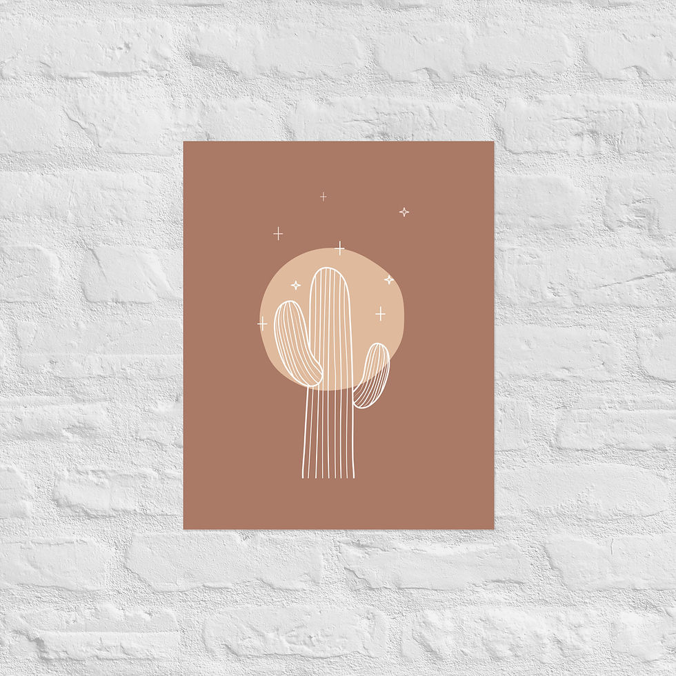 Thumbnail: Boho Minimalist Cactus & Moon Poster | Desert Line Art | Aesthetic Home Decor