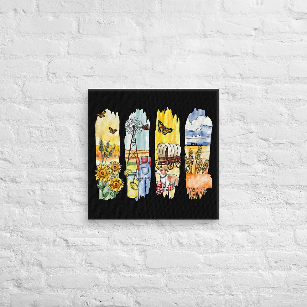 Thumbnail: Kansas - Sunflower State, Wheat & Prairie Life Canvas