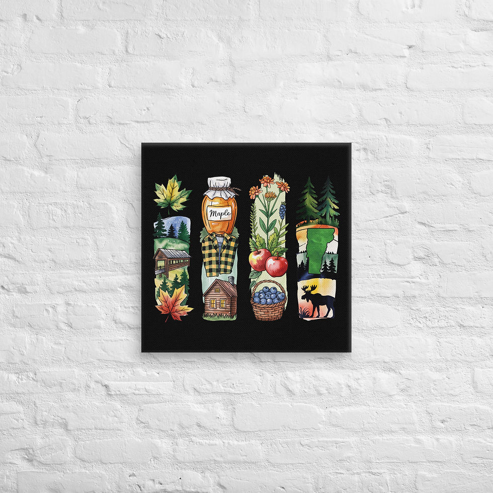 Thumbnail: Vermont Vibes - Mountains, Cabins & Maple Brushstrokes Canvas