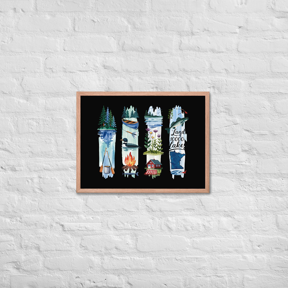 Thumbnail: Land of 10,000 Lakes - Minnesota Nature & Cabin Vibes Framed Poster
