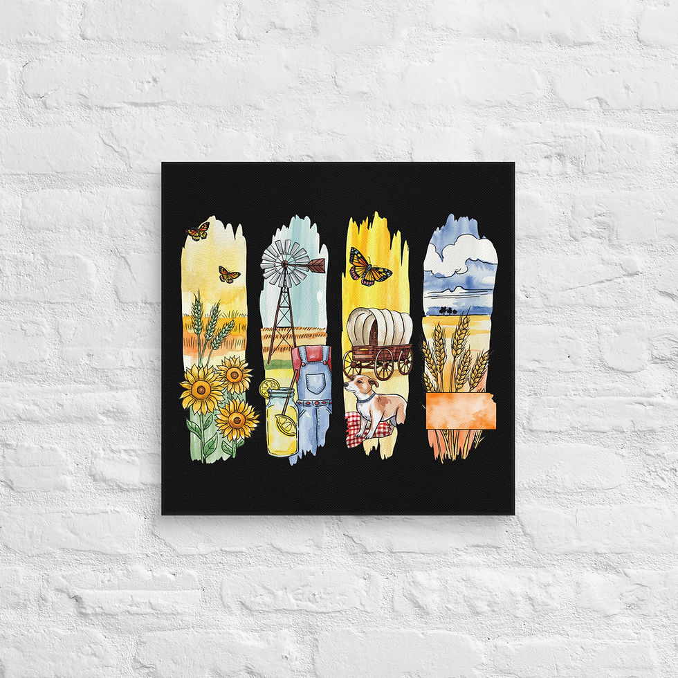 Thumbnail: Kansas - Sunflower State, Wheat & Prairie Life Canvas