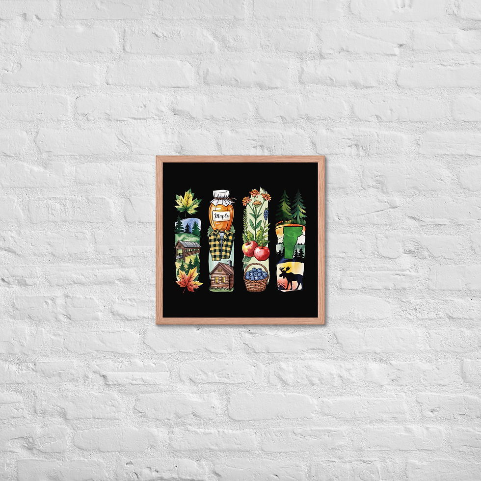 Thumbnail: Vermont Vibes - Mountains, Cabins & Maple Brushstrokes Framed Poster
