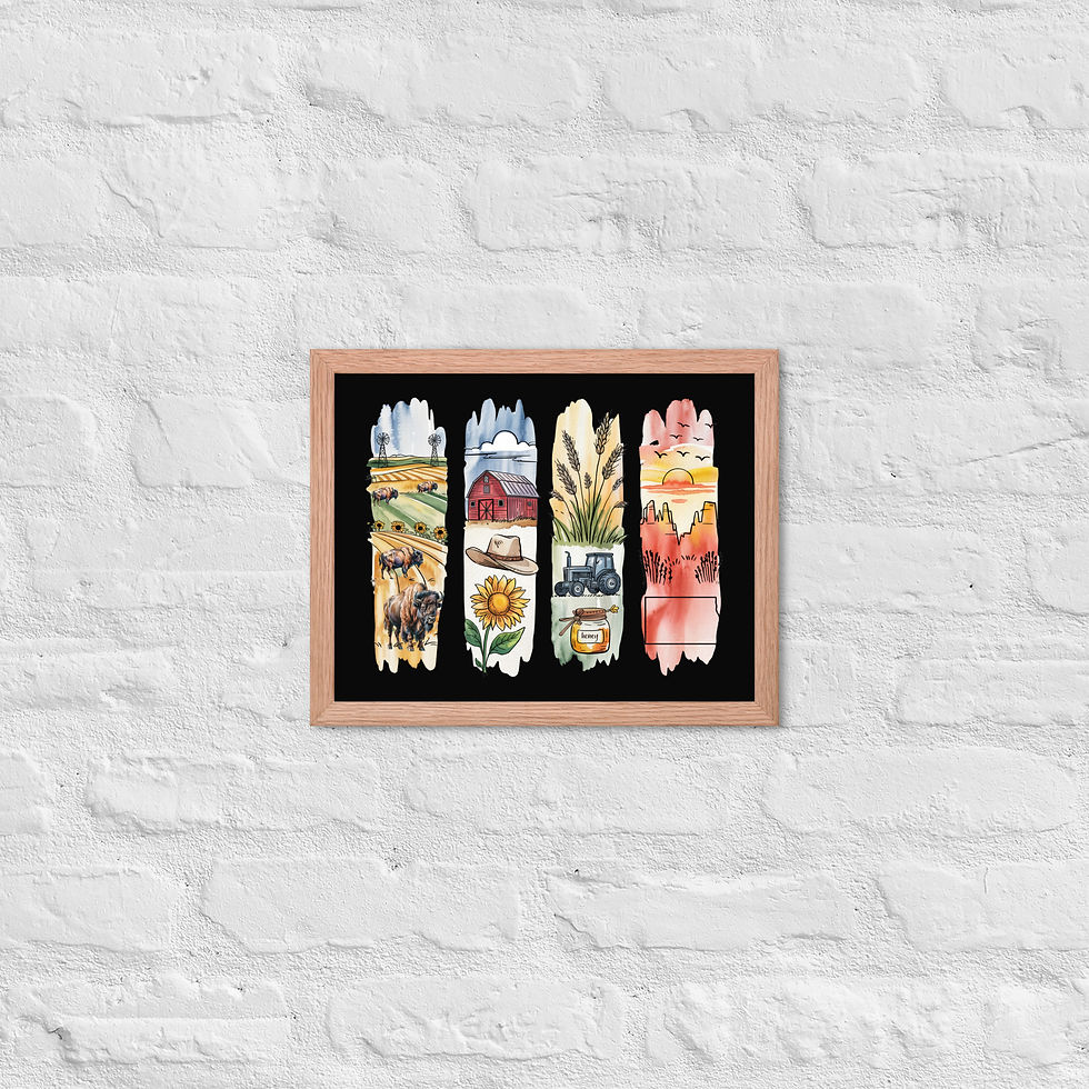 Thumbnail: North Dakota Life - Farms, Fields & Prairie Brushstrokes Framed Poster