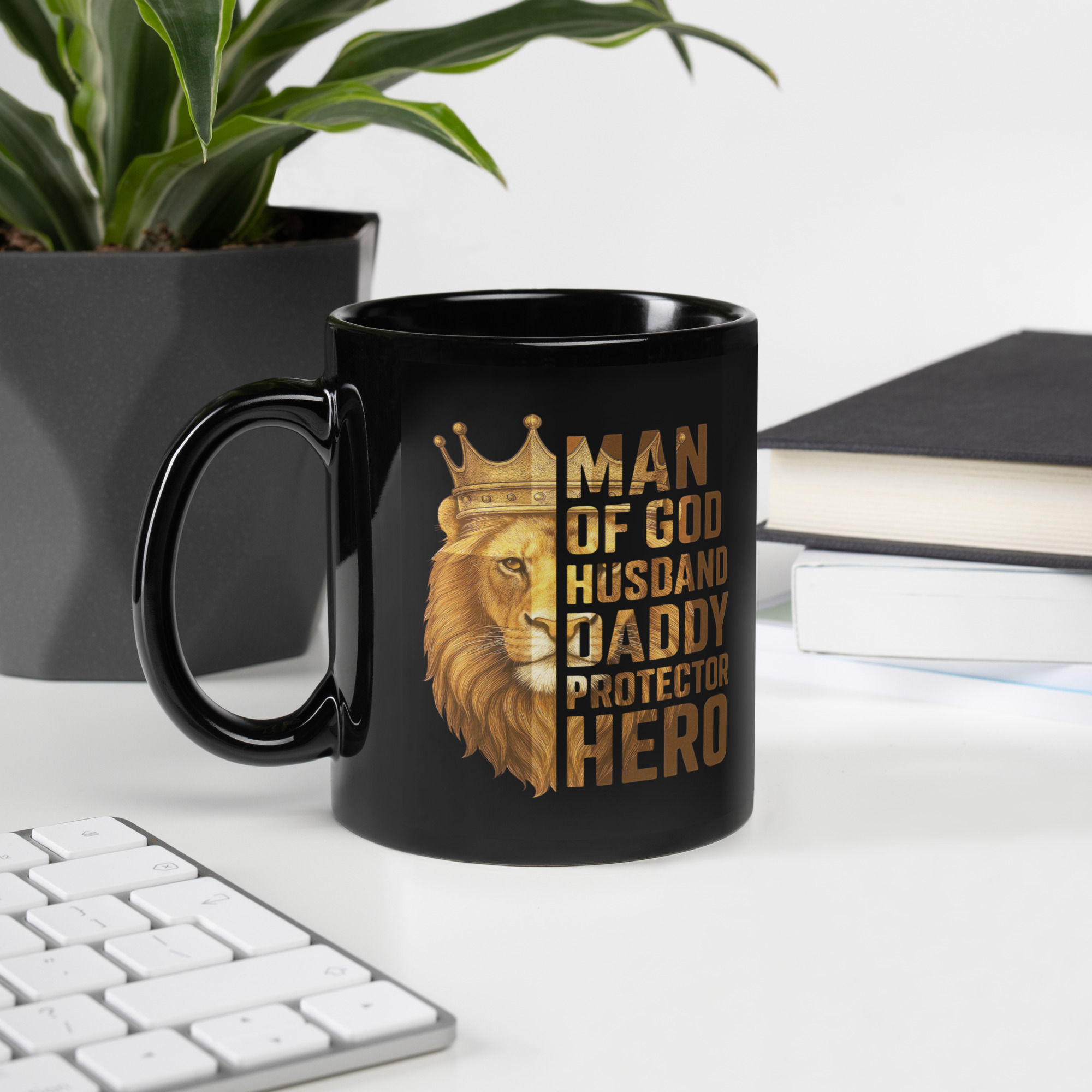 Man of God Husband Daddy Protector Hero Father's Day Black Glossy Mug